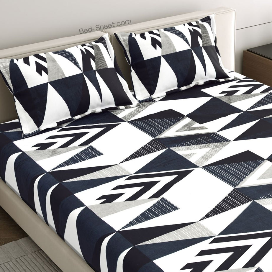 Black and White Geometric Nights Woolen Double Bedsheet