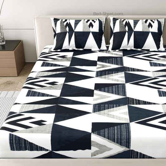 Black and White Geometric Nights Woolen Double Bedsheet