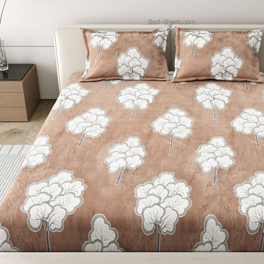 Earthy Beige Woodland Escape Woolen Double Bedsheet