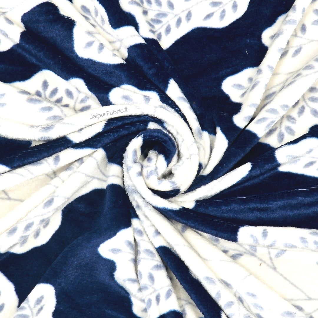 Navy Leaf Luxe Stylish Bedrooms Super Soft Velvet Double Bedsheet