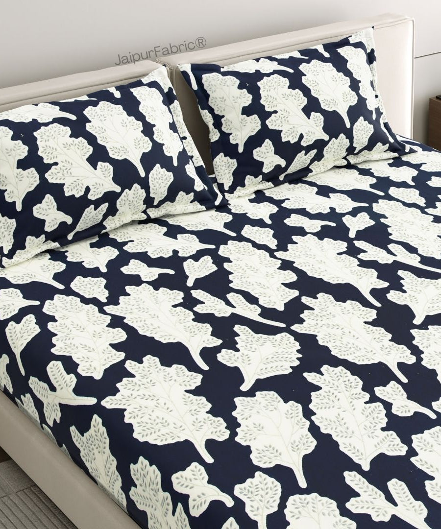 Navy Leaf Luxe Stylish Bedrooms Super Soft Velvet Double Bedsheet