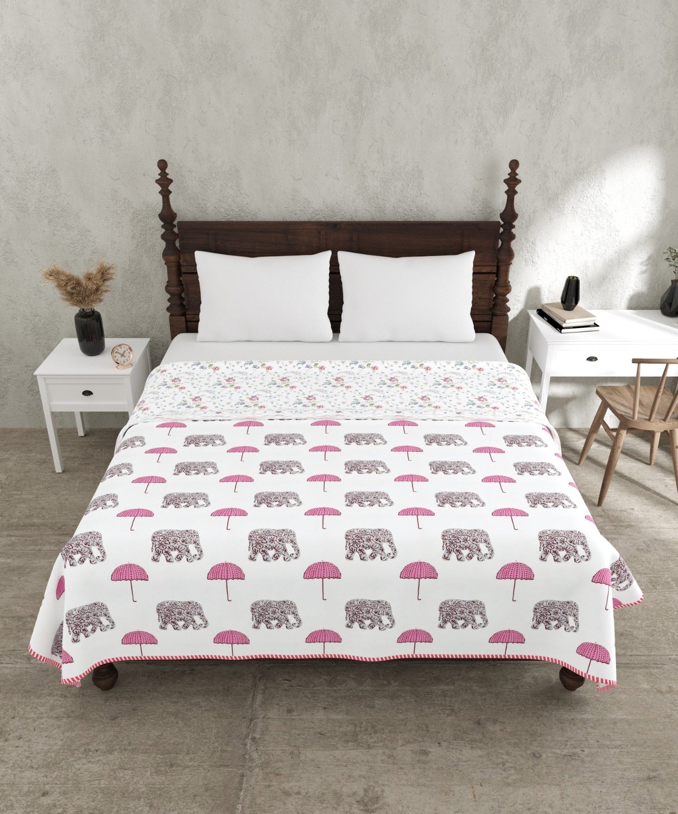 Pink Umbrella Parade Reversible Double Bed Dohar