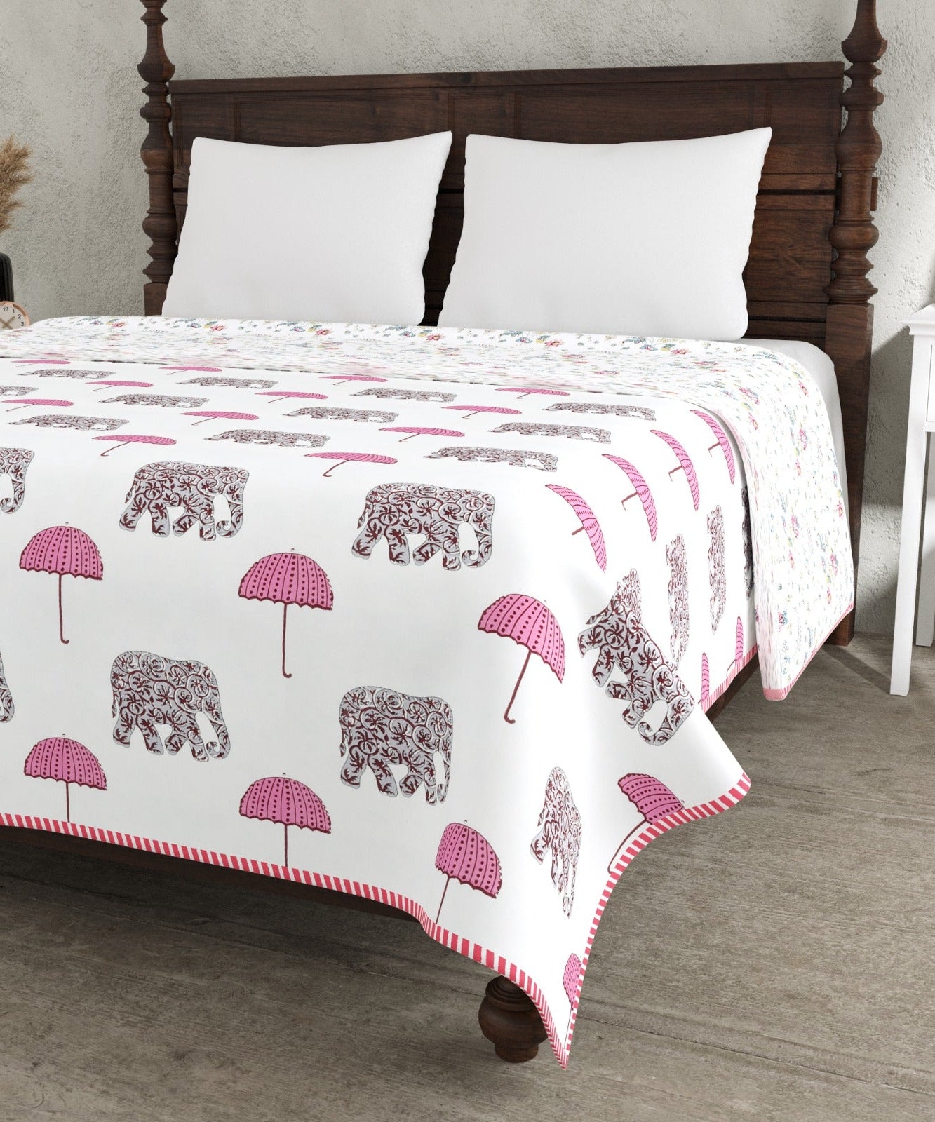 Pink Umbrella Parade Reversible Double Bed Dohar