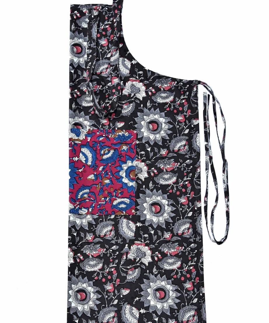 Floral Motif print beautiful black apron