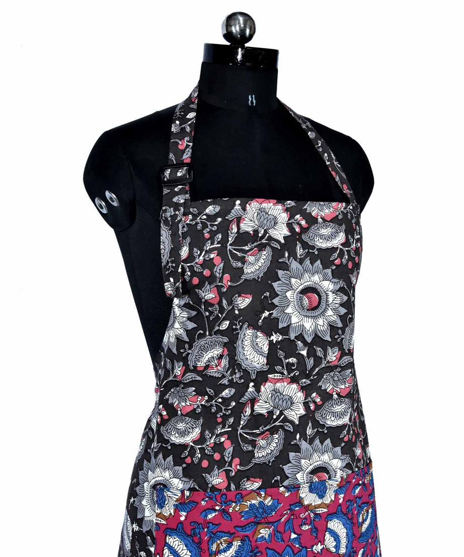 Floral Motif print beautiful black apron