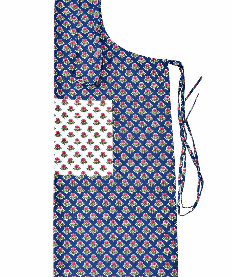 Buti print navy blue apron