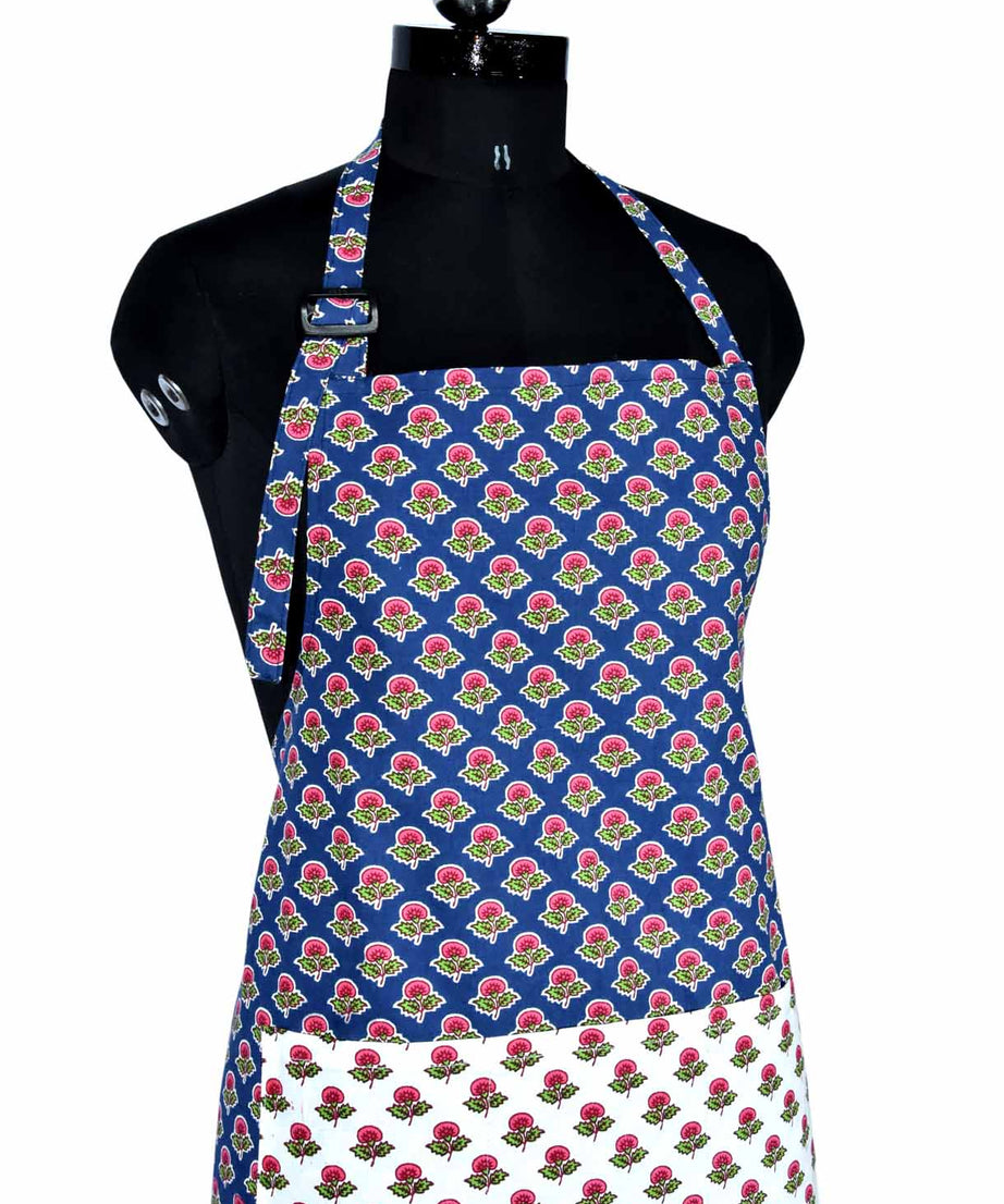 Buti print navy blue apron