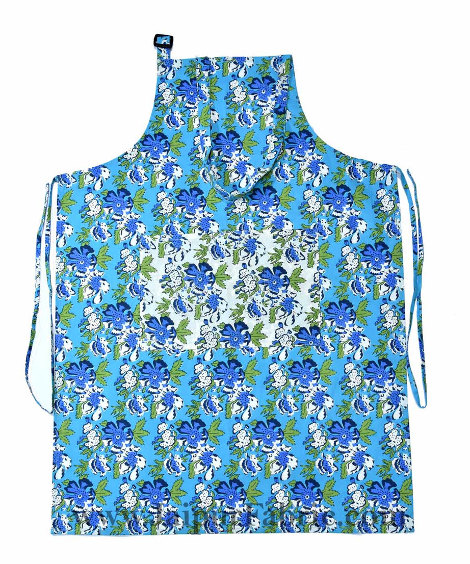Floral garden turquoise blue apron