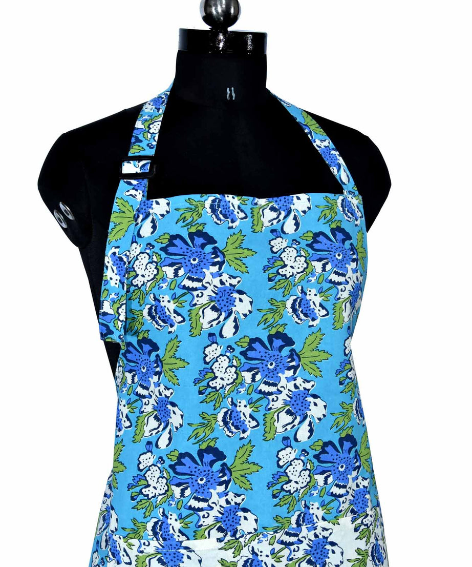 Floral garden turquoise blue apron