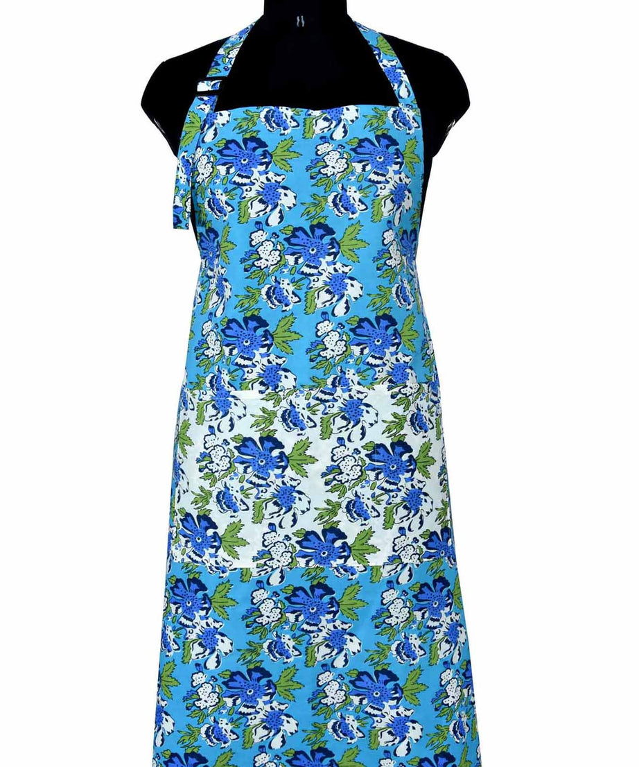 Floral garden turquoise blue apron