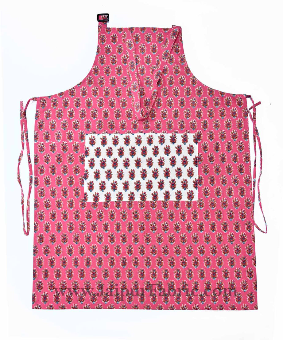 floral block print pink apron