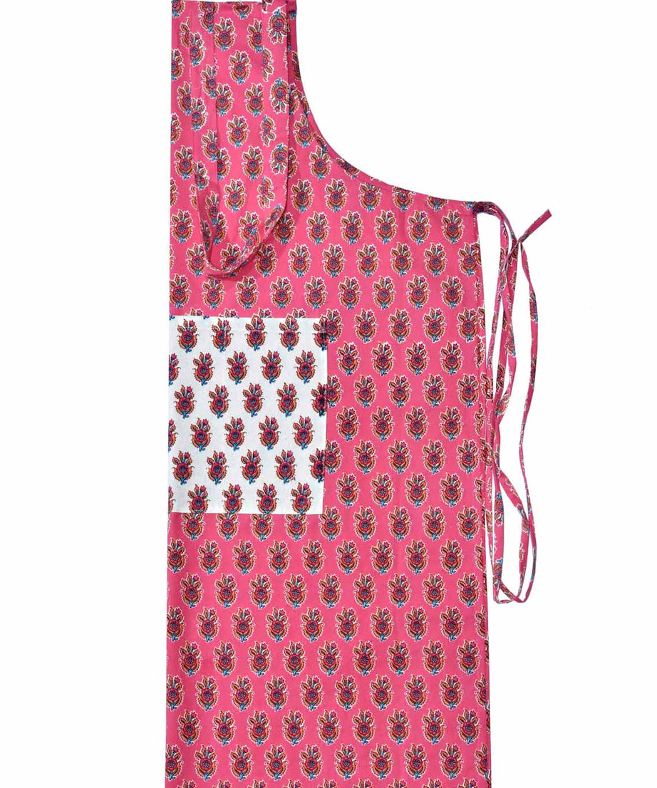 floral block print pink apron