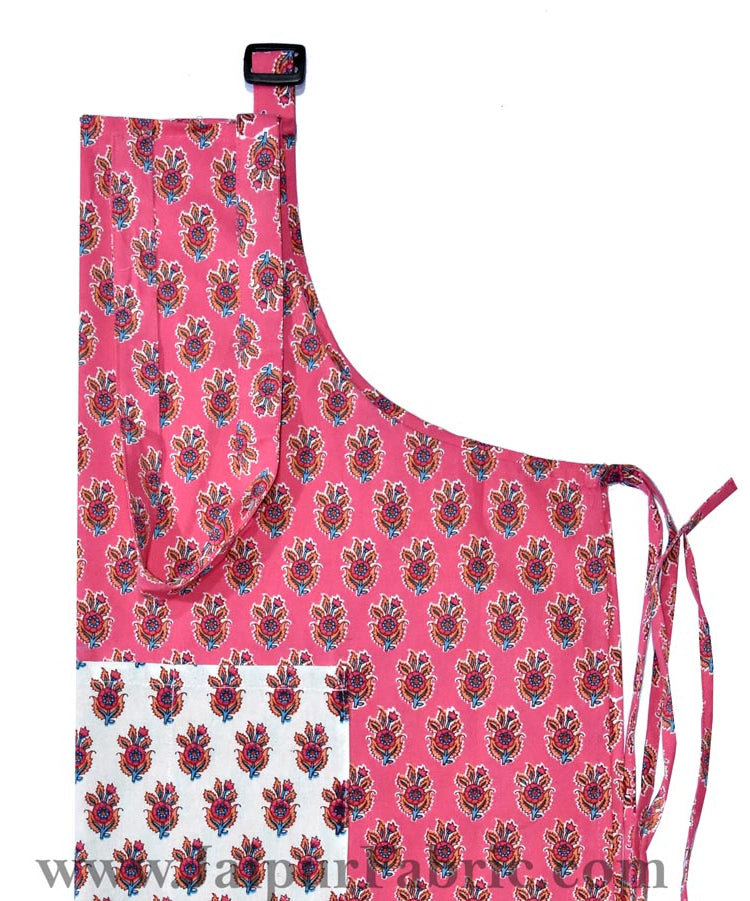 floral block print pink apron