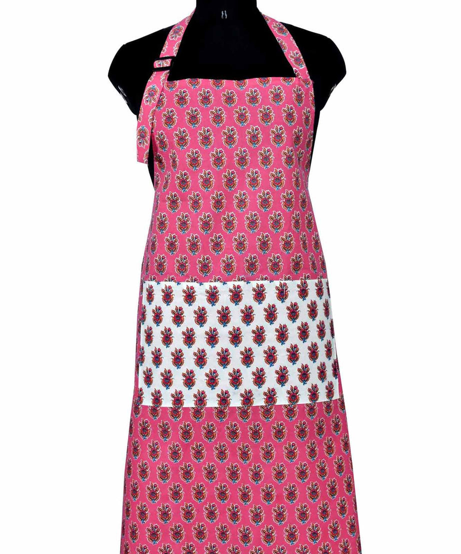 floral block print pink apron