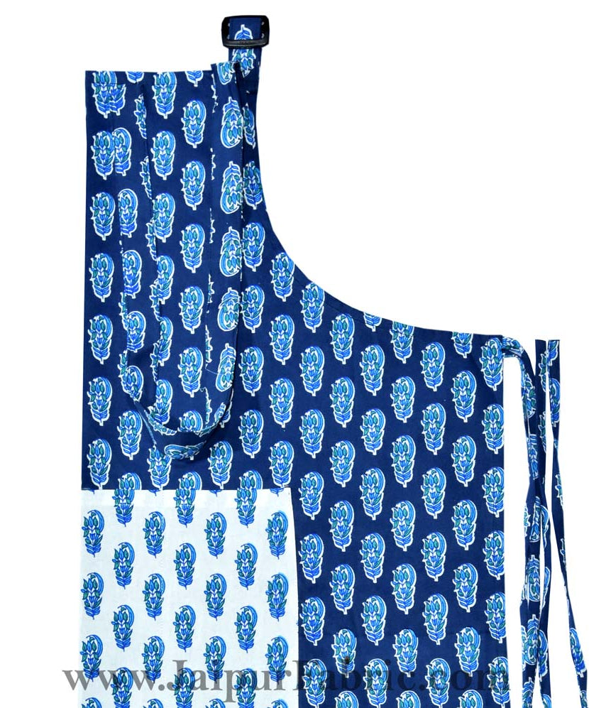 floral block print navy blue apron