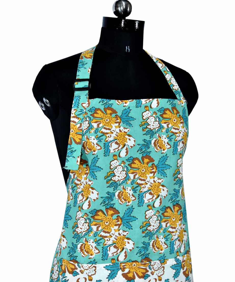 Floral garden sea green apron