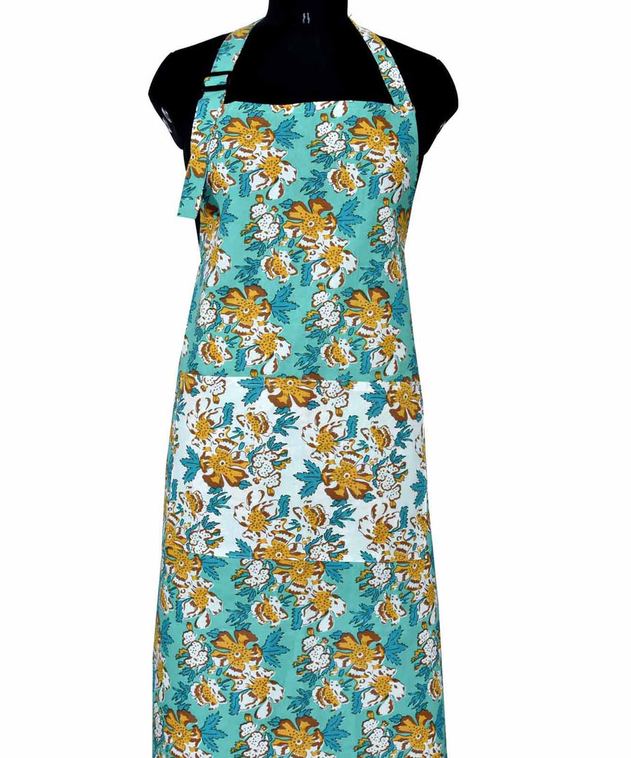 Floral garden sea green apron