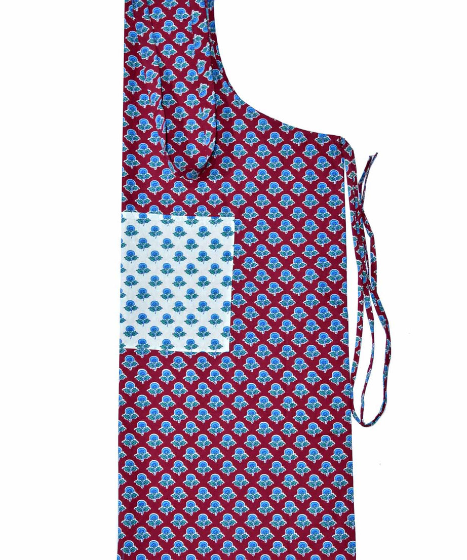 Buti print brick red apron
