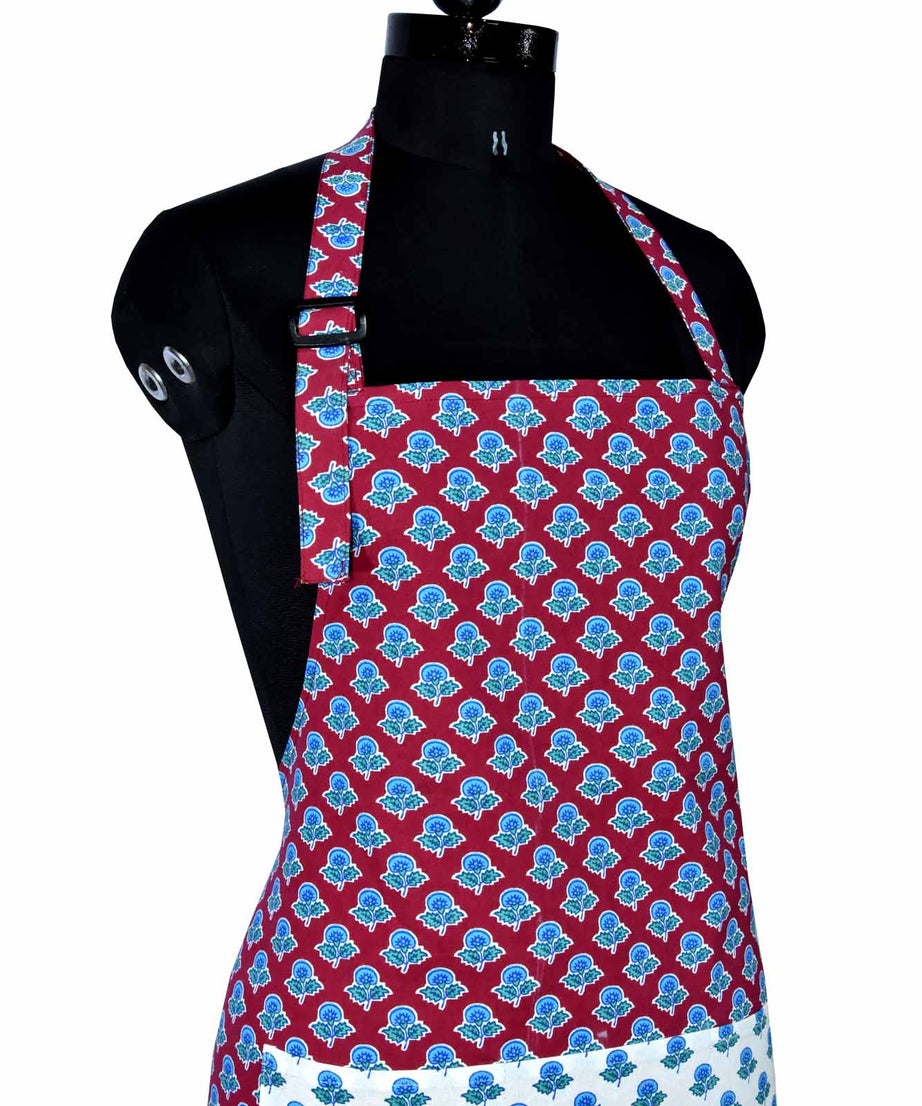 Buti print brick red apron