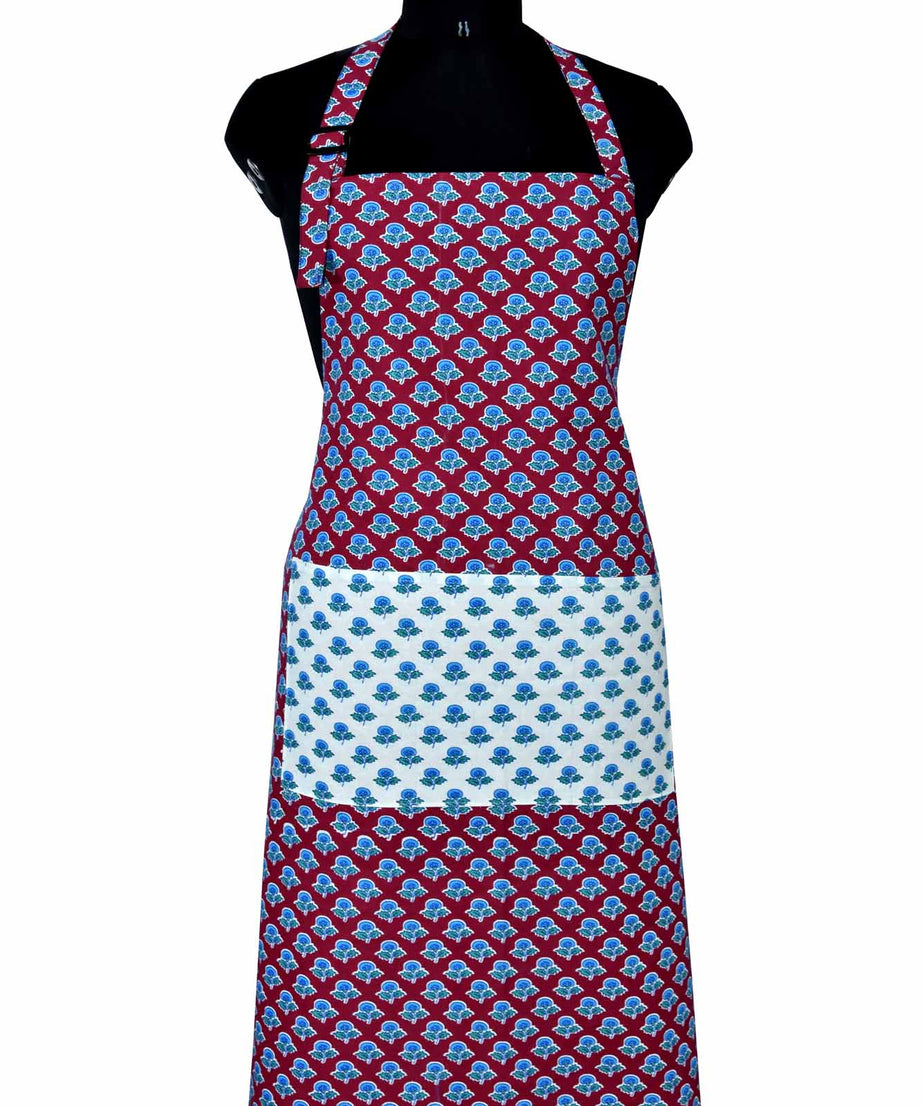 Buti print brick red apron