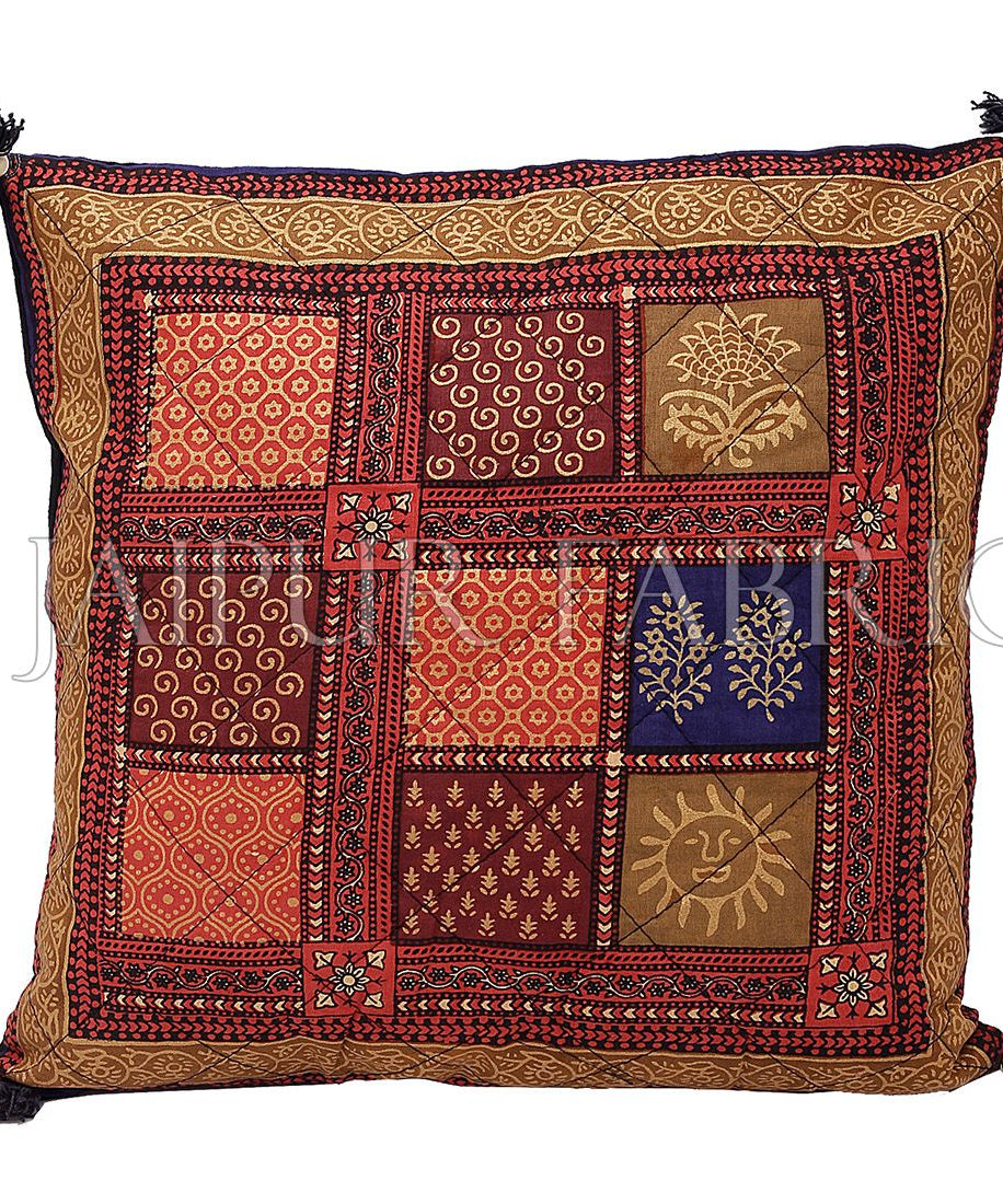 Multi Color Golden Block Print Cotton Cushion cover