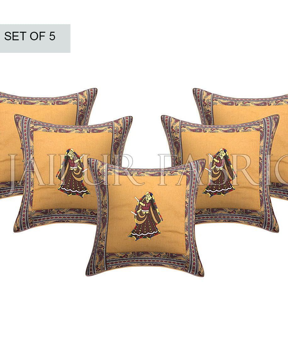 Brown Dance Design Patchwork & Applique Cushion Cover