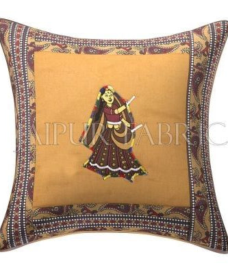Brown Dance Design Patchwork & Applique Cushion Cover