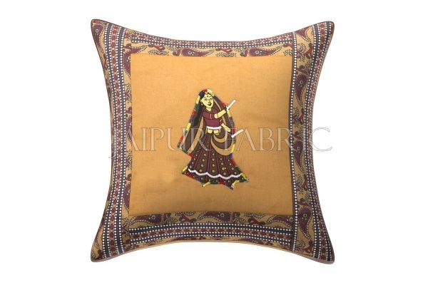 Brown Dance Design Patchwork & Applique Cushion Cover