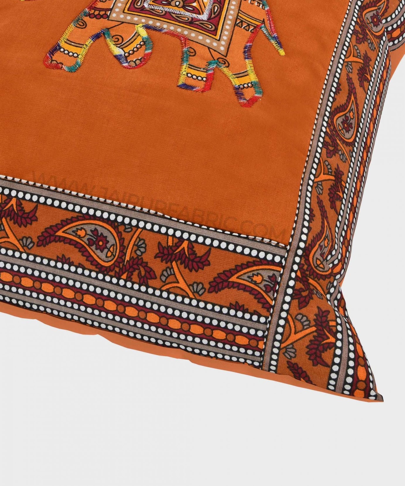 Applique Mustard Elephant Jaipuri Hand Made Embroidery Patch Work Cushion Cover