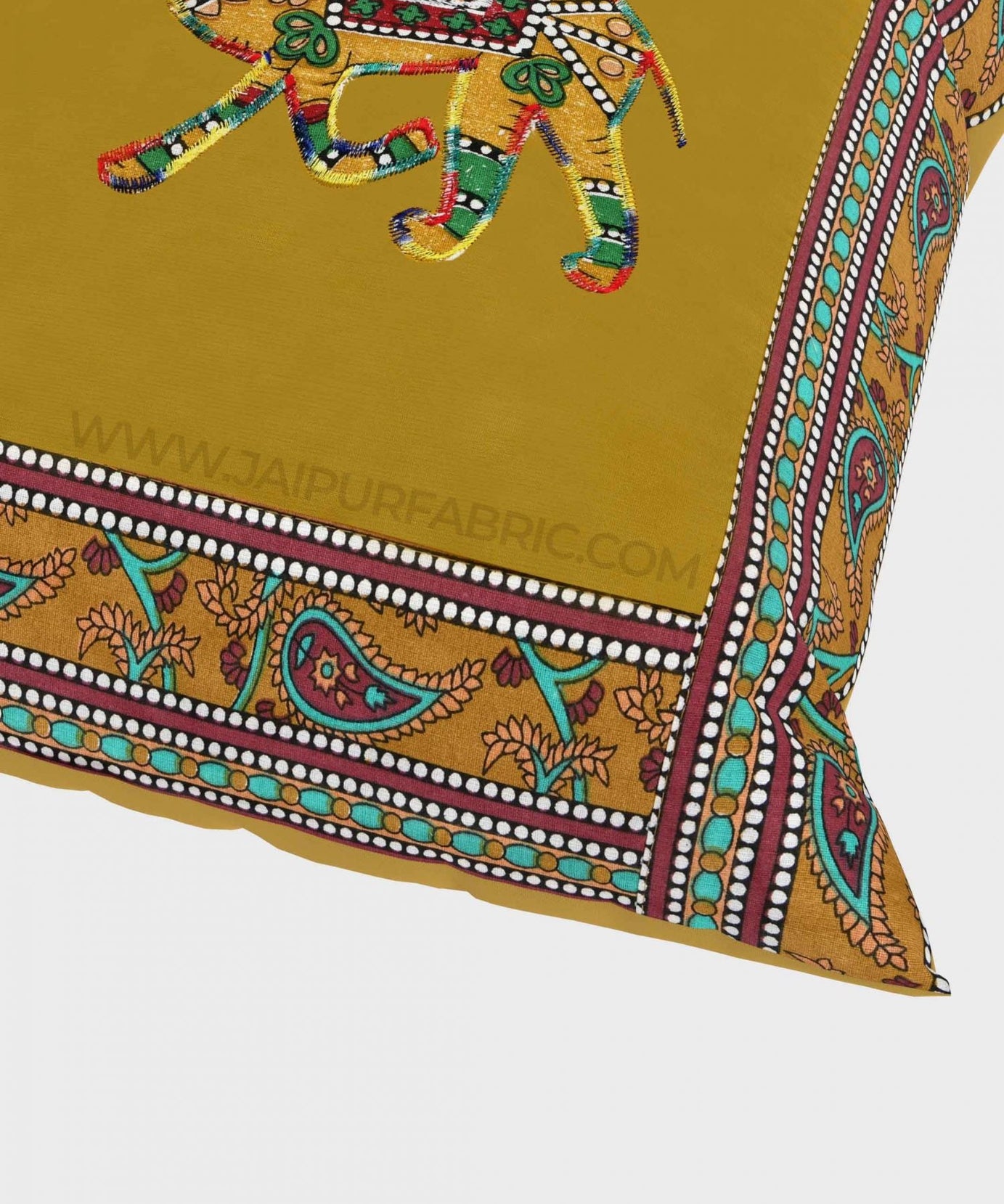 Applique Mehandi Green Camel Jaipuri Hand Made Embroidery Patch Work Cushion Cover