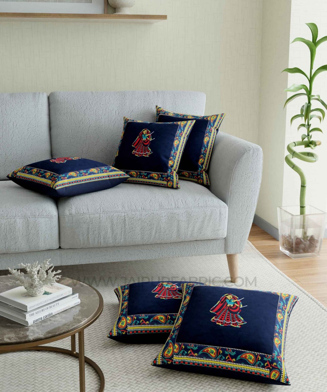 Applique Blue Dandiya Jaipuri Hand Made Embroidery Patch Work Cushion Cover