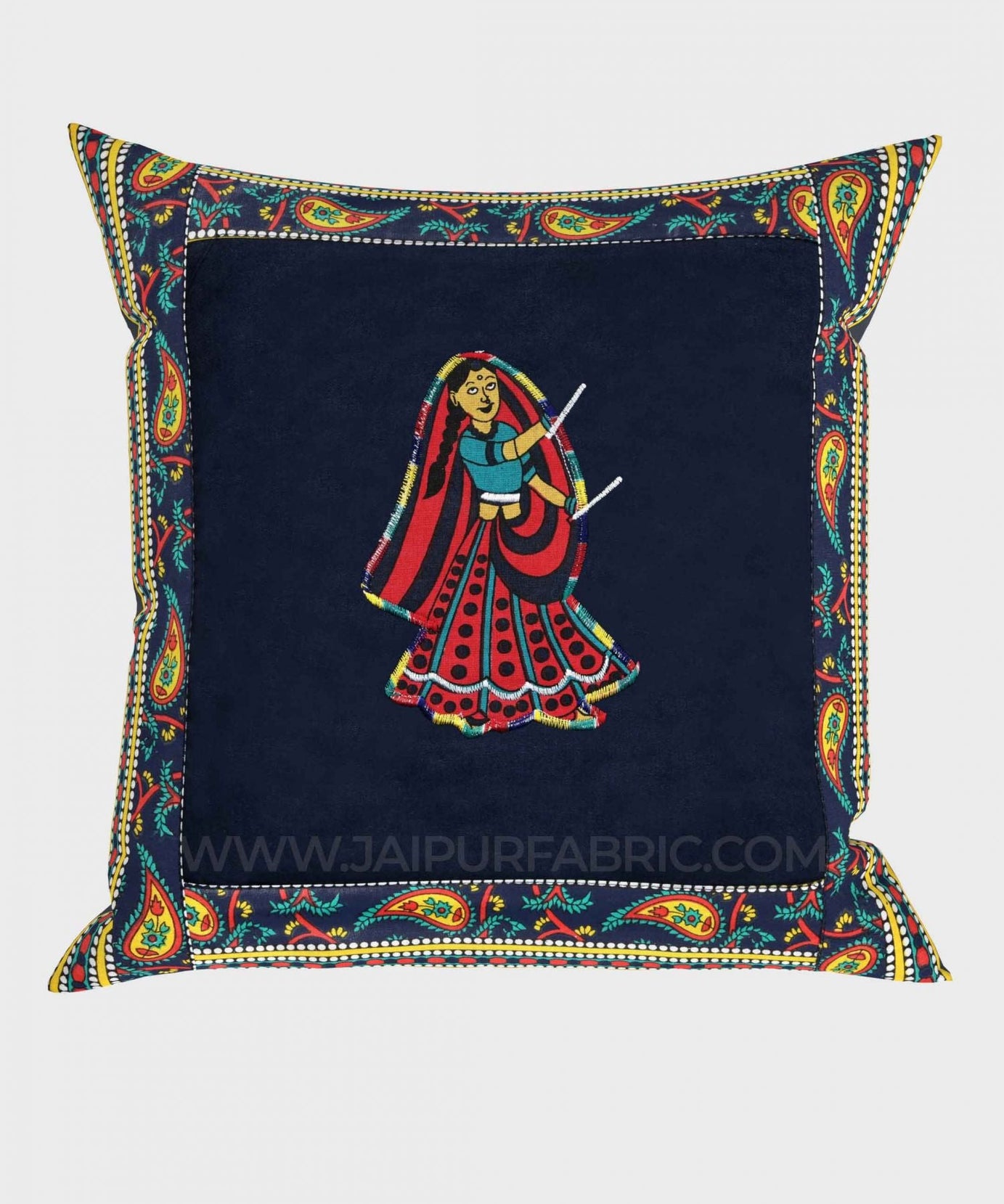 Applique Blue Dandiya Jaipuri Hand Made Embroidery Patch Work Cushion Cover