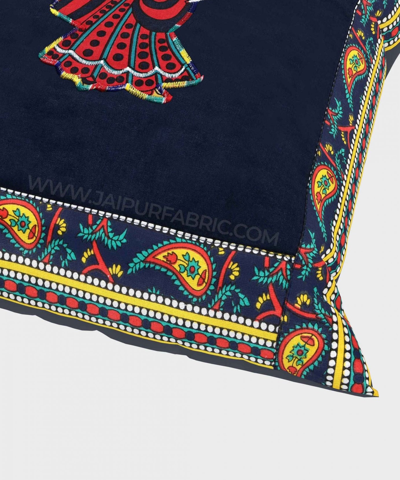 Applique Blue Dandiya Jaipuri Hand Made Embroidery Patch Work Cushion Cover