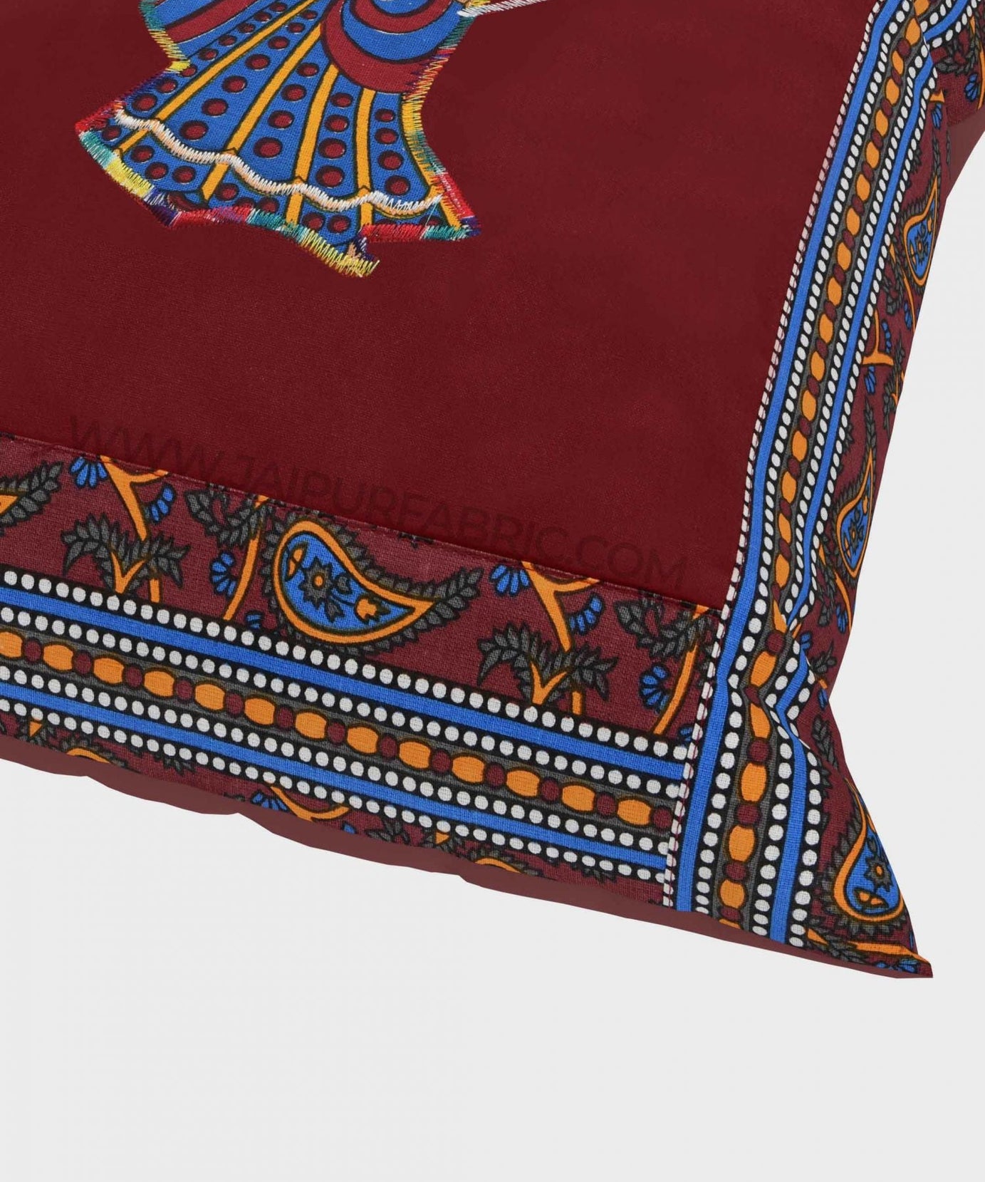Applique Maroon Dandiya Jaipuri Hand Made Embroidery Patch Work Cushion Cover
