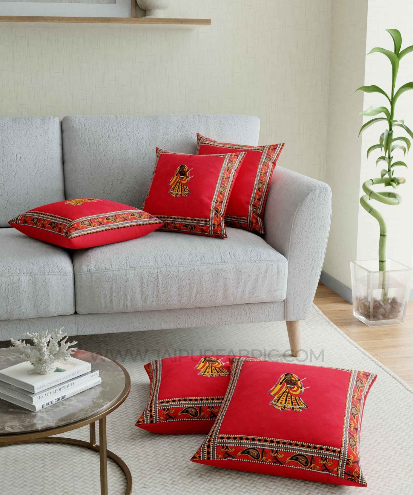 Applique Red Dandiya Jaipuri Hand Made Embroidery Patch Work Cushion Cover