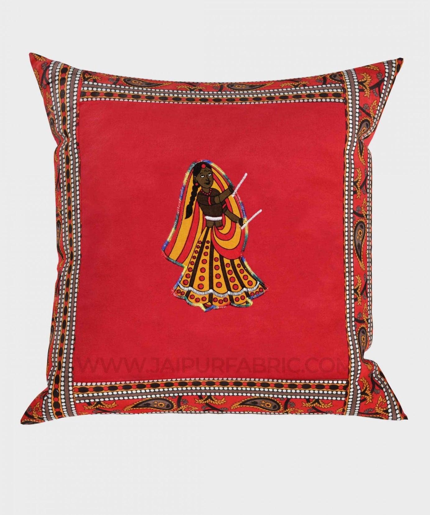 Applique Red Dandiya Jaipuri Hand Made Embroidery Patch Work Cushion Cover