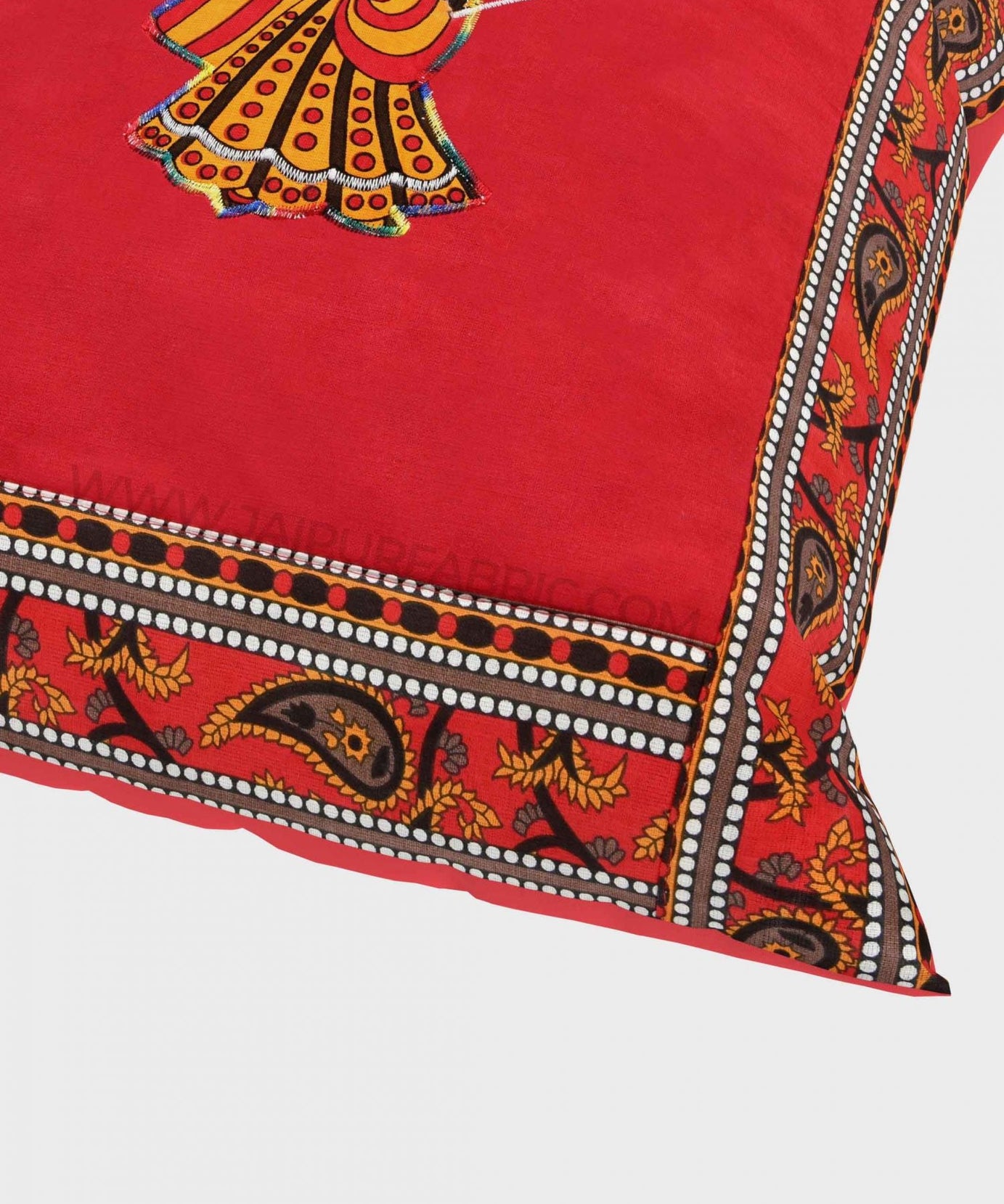 Applique Red Dandiya Jaipuri Hand Made Embroidery Patch Work Cushion Cover