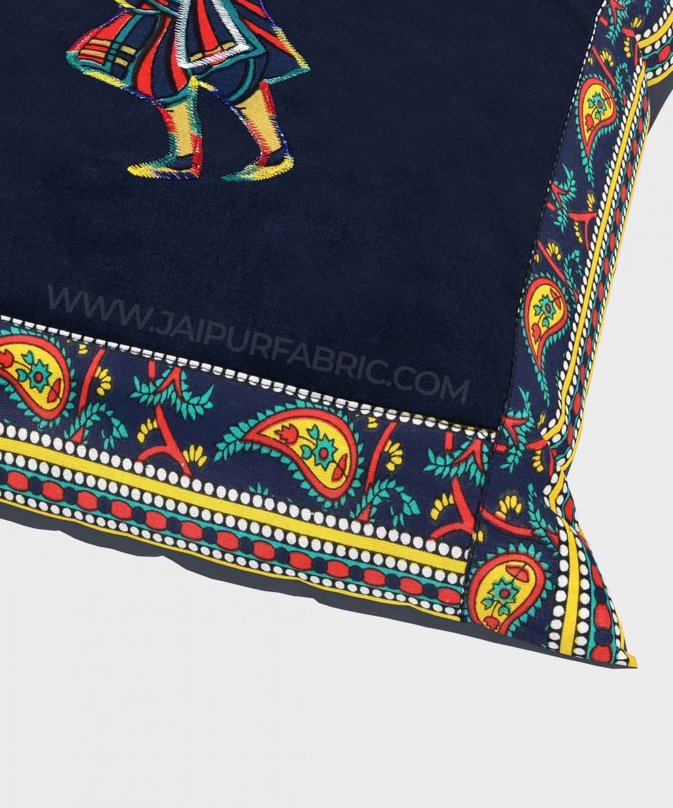 Applique Blue Chang Dance Jaipuri Hand Made Embroidery Patch Work Cushion Cover