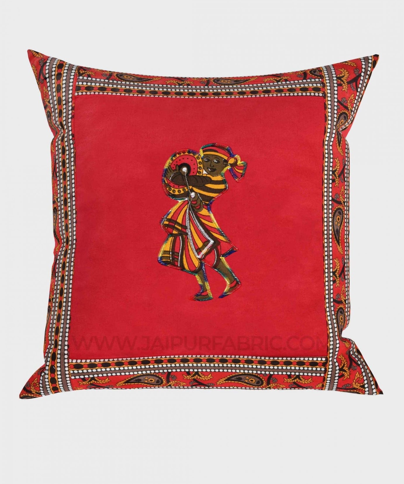 Applique Red Chang Dance Jaipuri Hand Made Embroidery Patch Work Cushion Cover