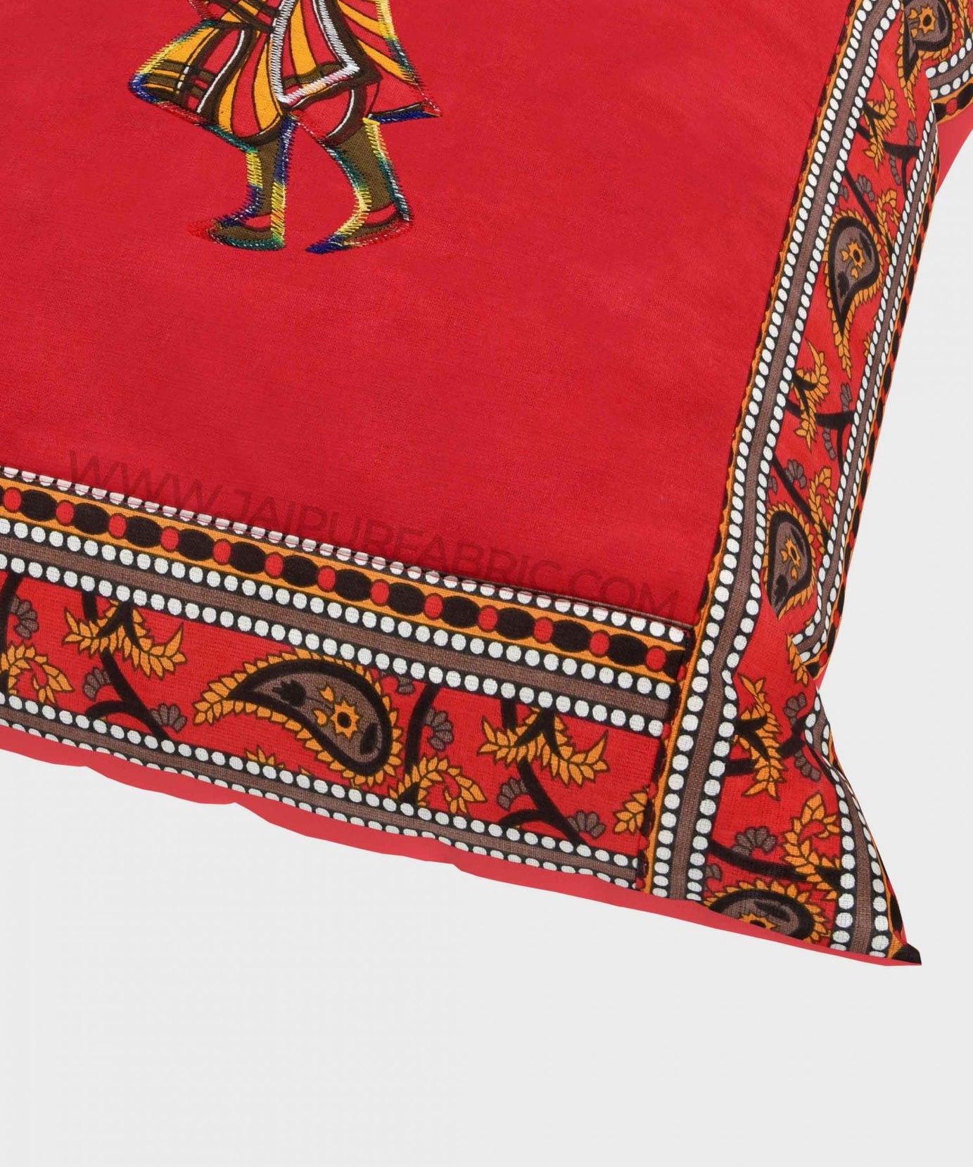 Applique Red Chang Dance Jaipuri Hand Made Embroidery Patch Work Cushion Cover