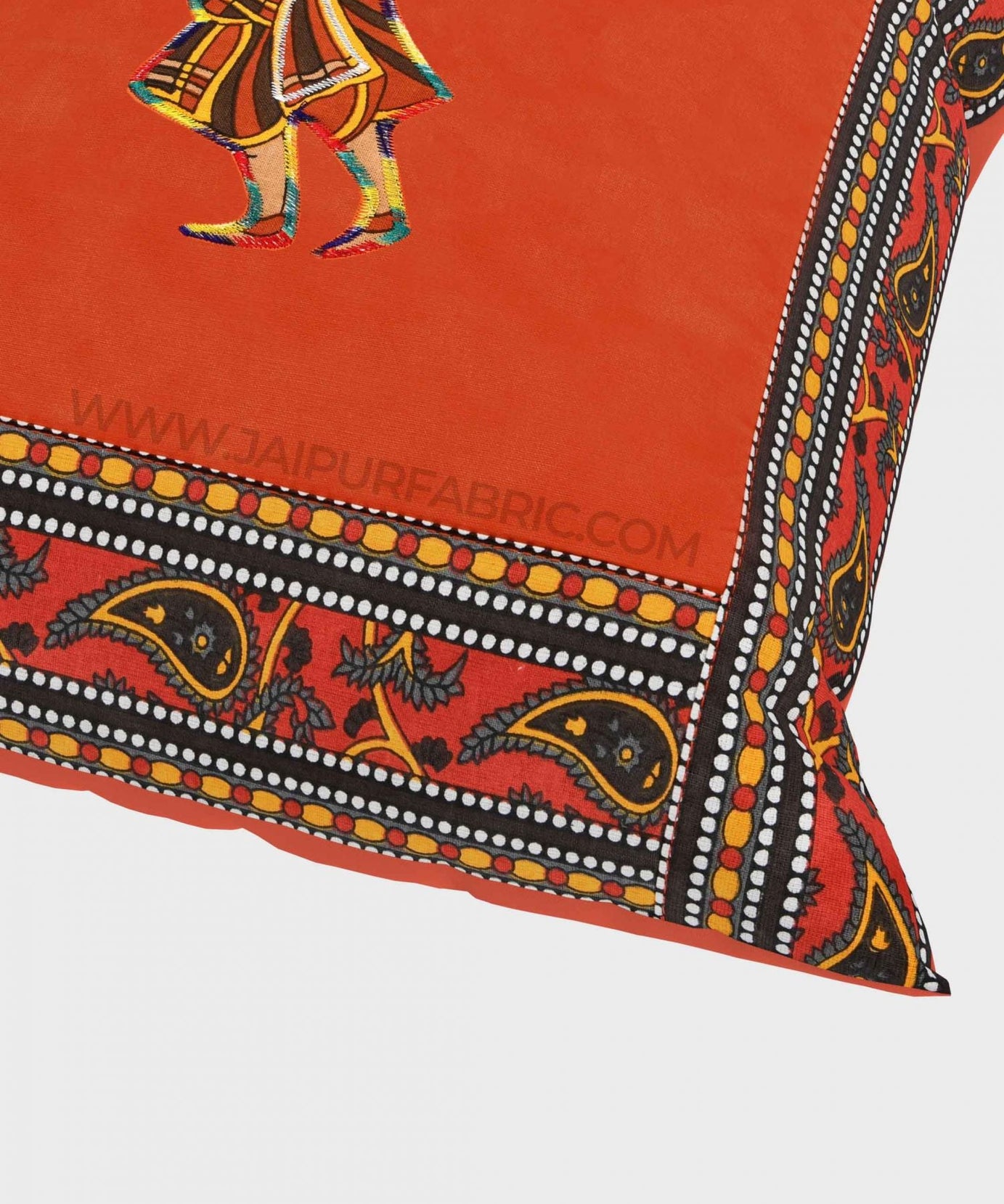Applique Orange Chang Dance Jaipuri Hand Made Embroidery Patch Work Cushion Cover