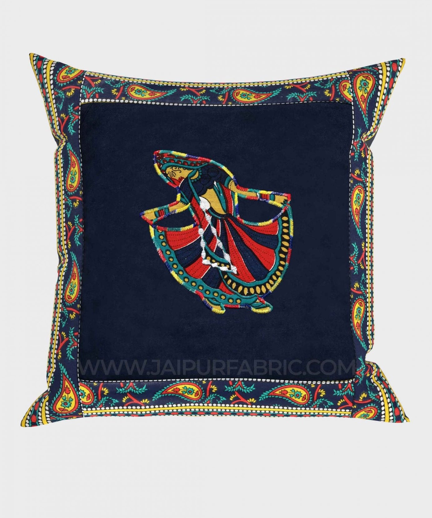 Applique Blue Gujri Jaipuri Hand Made Embroidery Patch Work Cushion Cover