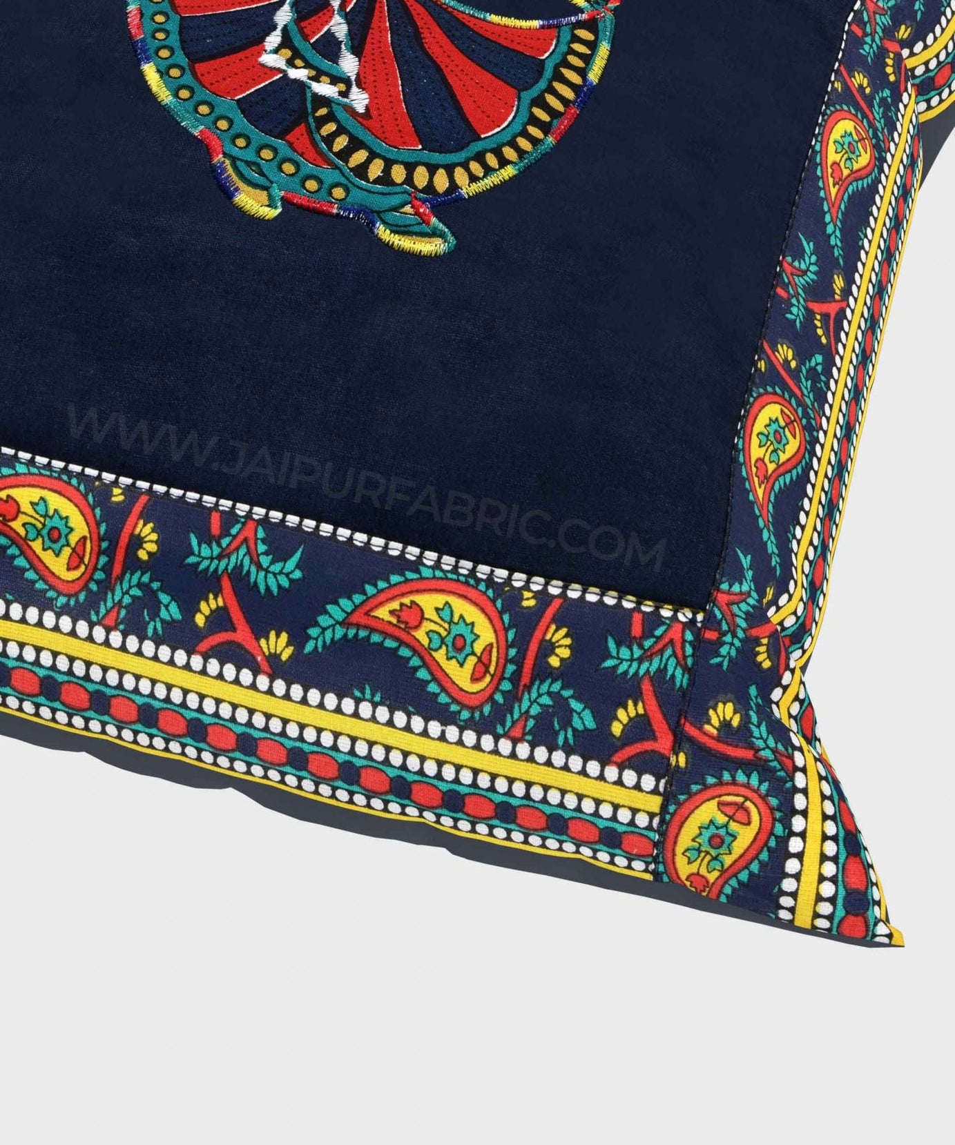 Applique Blue Gujri Jaipuri Hand Made Embroidery Patch Work Cushion Cover
