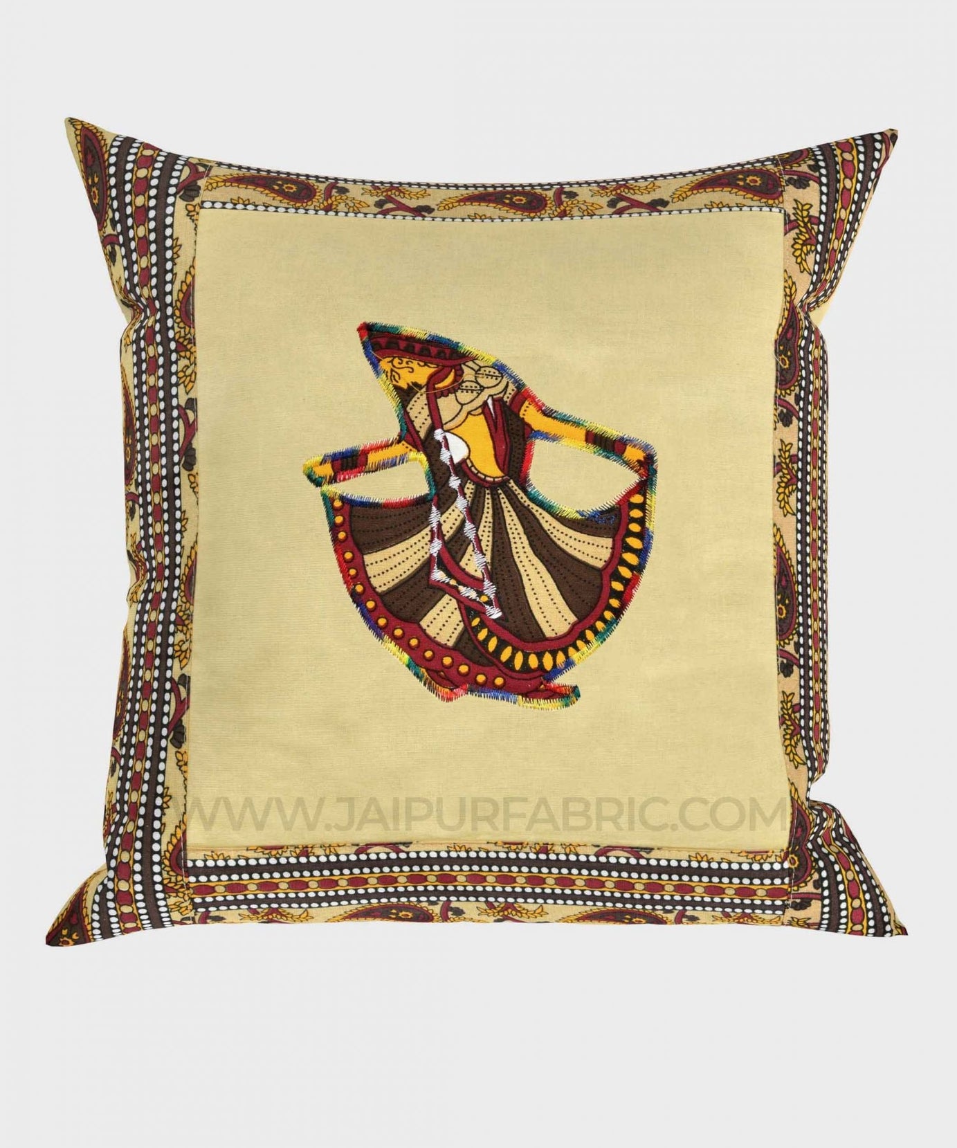 Applique Cream Gujri Jaipuri Hand Made Embroidery Patch Work Cushion Cover