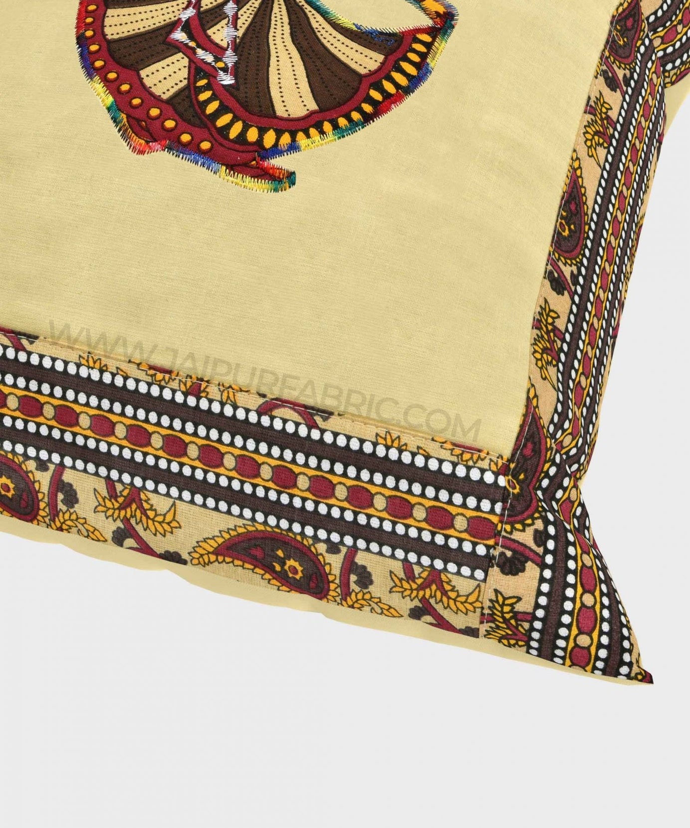 Applique Cream Gujri Jaipuri Hand Made Embroidery Patch Work Cushion Cover