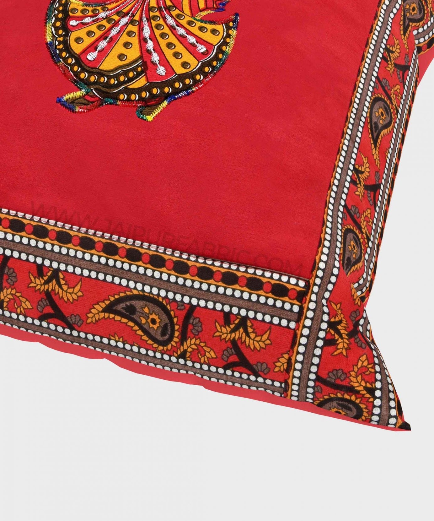 Applique Red Rajasthani Dance Jaipuri Hand Made Embroidery Patch Work Cushion Cover