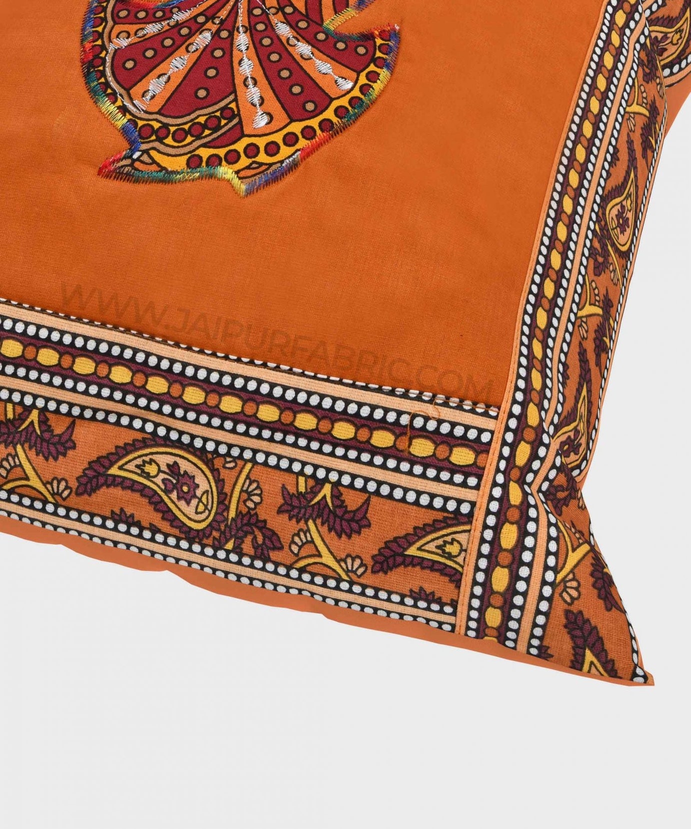 Applique Mustard Rajasthani Dance Jaipuri Hand Made Embroidery Patch Work Cushion Cover