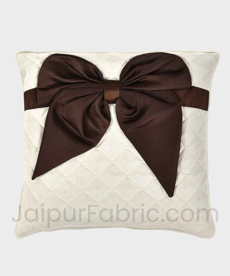 White Brown Bow Tie Square Cotton Cushion Cover