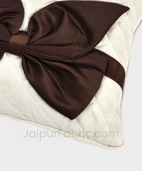 White Brown Bow Tie Square Cotton Cushion Cover