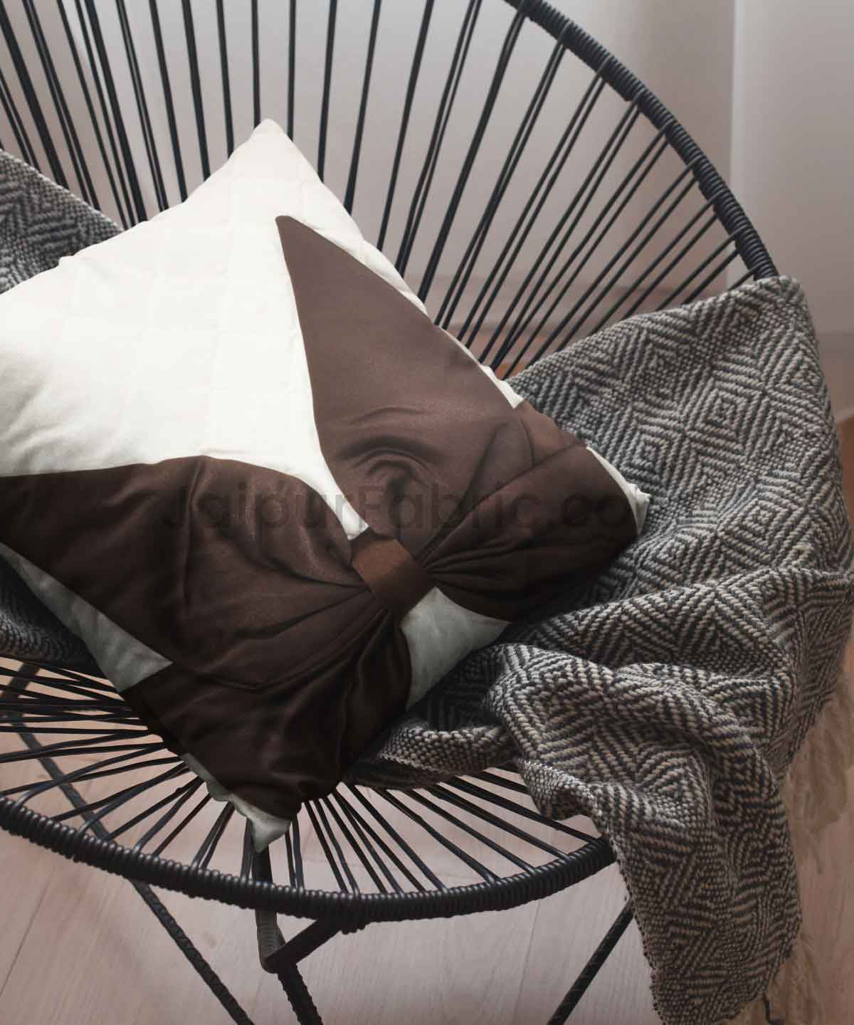 White Brown Bow Tie Square Cotton Cushion Cover